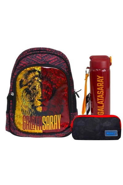 Galatasaray Aslan Figürlü Okul Çantası - Çift Katlı Çelik Termos Hediye