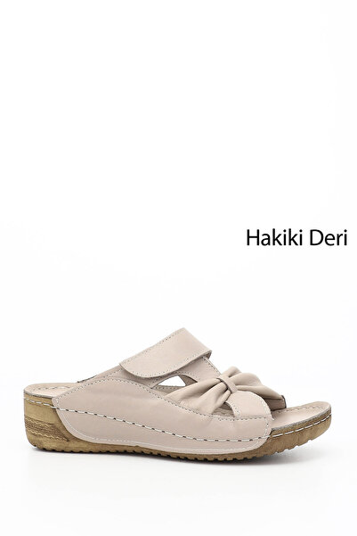 GÖNDERİ(R) Жіночі кремові тапочки на липучці з підкладкою з натуральної шкіри