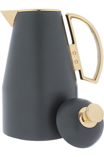 Alsaif Gallery Ruwayda Dark Gray Thermos Set With Golden Handle, Two Pieces