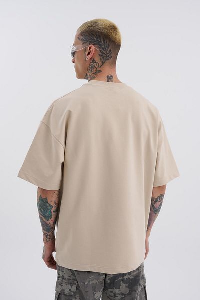 Machinist Ανδρικό μπλουζάκι με στάμπα Mahhong, Oversize, μπεζ