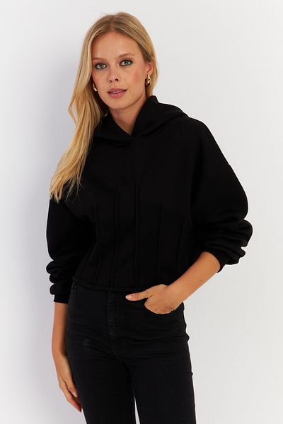 Cool & Sexy Women's Black Ribbed Sweatshirt - Three Thread Tf13