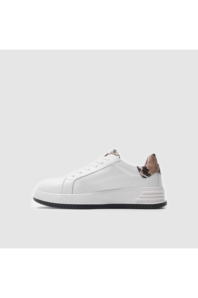 TOGO Beyaz Leopar Detaylı Hakiki Deri Kadın Sneaker Ayakkabı [060027]