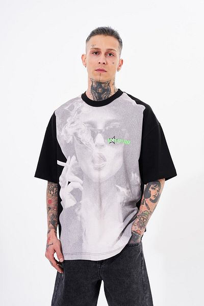 Machinist Ανδρικό μαύρο μπλουζάκι Smoked Printed Macstar Oversize