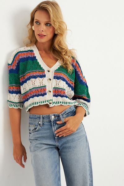 Cool & Sexy Ecru Colored Women's Cardigan - Mi̇w3851 Multi Color Model
