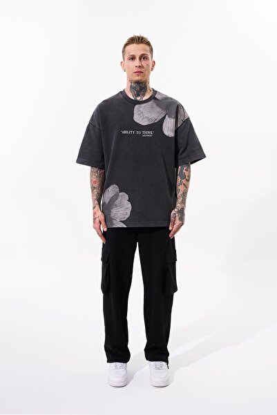 Machinist Ανδρικό μπλουζάκι Asphalt Oversize - Washable Flowers Printed
