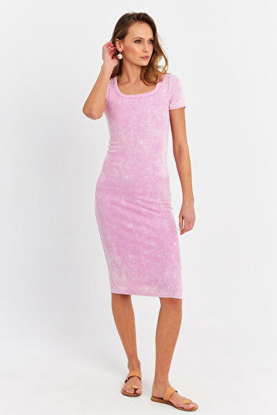 Cool & Sexy Kadın Pembe Kaşkorse Midi Elbise ALB200