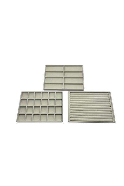 MeGass Dekor Domestic Production Suede Fabric Cream Color 34/24 cm Set of 3 Jewelry Tray in Drawer