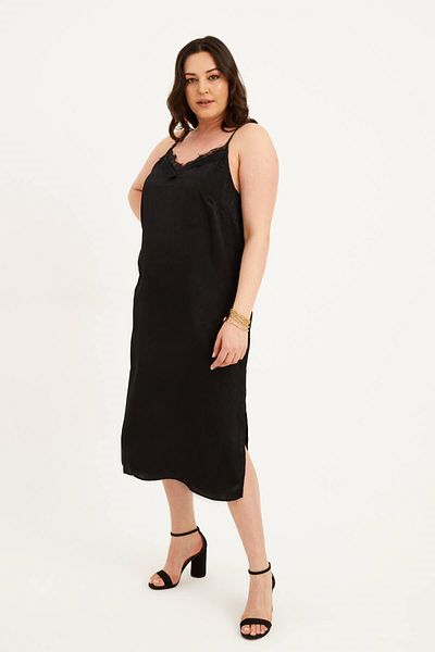 MYLİNE Satin Lace Back Cross Midi Dress