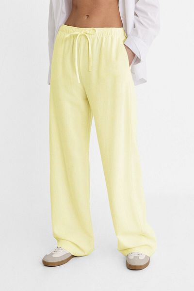 VODENS Linen Blend Butter Yellow Loose Cut Trousers