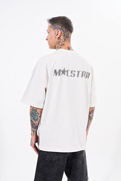 Machinist Macstar Printed Smoked Oversize Men's Ecru T-Shirt