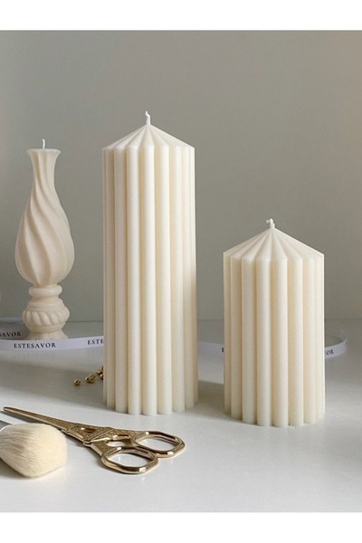 LALEZEN HOME Dekoratif Beyaz Sütun Mum Seti