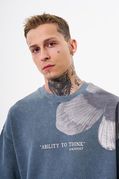Machinist Tricou oversize pentru bărbați - imprimat cu flori lavabile, Ghost Cloudy