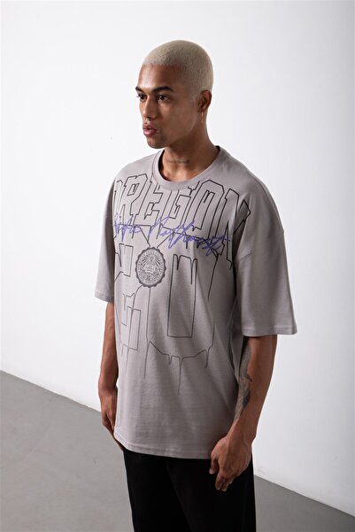 Machinist Ανδρικό μπλουζάκι Oregon 20 εμπριμέ βαμβακερό oversize ανοιχτό γκρι