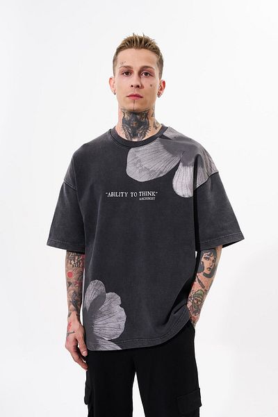 Machinist Ανδρικό μπλουζάκι Asphalt Oversize - Washable Flowers Printed