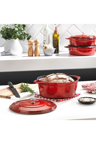 Schafer Guss Chef Casting Deep Pot 24cm-2 Pieces-red