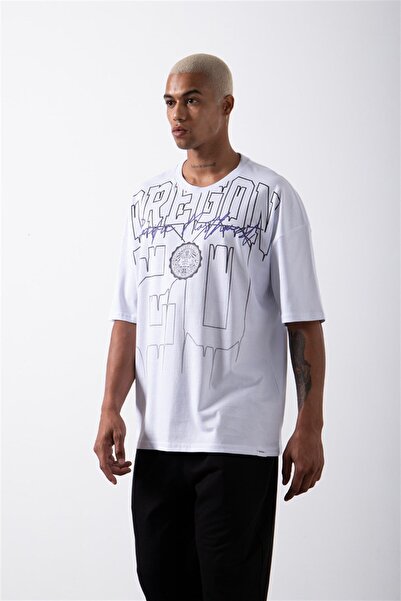 Machinist Чоловіча бавовняна футболка Oversize білого кольору з принтом Oregon 20