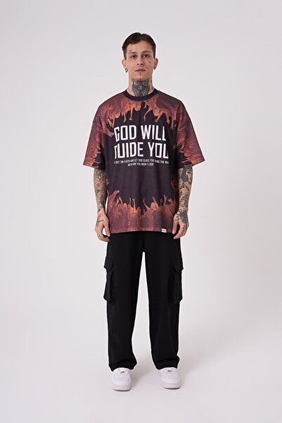 Machinist Ανδρικό μπλουζάκι God Will Guide You Printed Oversize Μαύρο T-Shirt