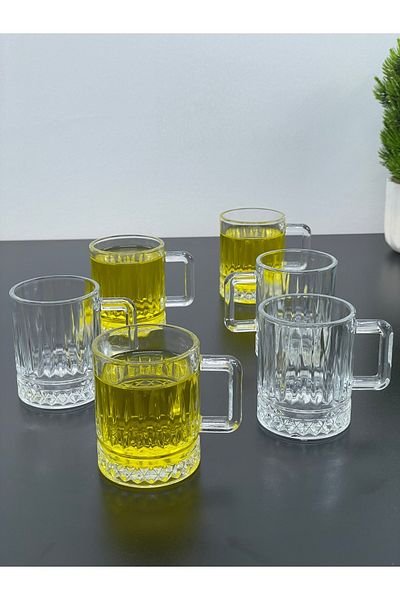 YzHome Set of 6 Glass Handled Soft Drink Tea Coffee Glass Cups 220ml