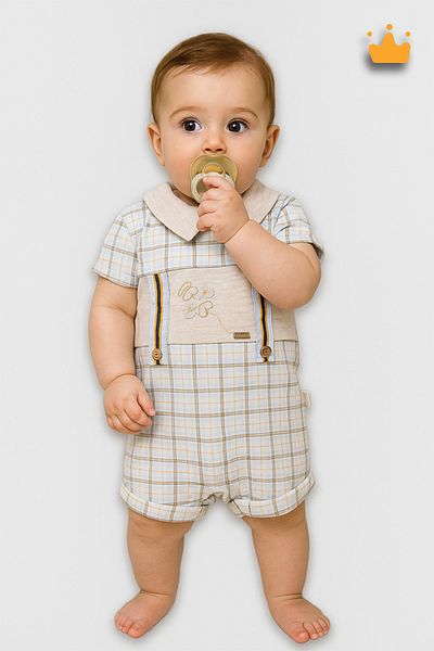 Babydola 0-12 Months Helicopter Printed 100% Cotton Button Detailed Holiday Unisex Jumpsuit Brown 12701