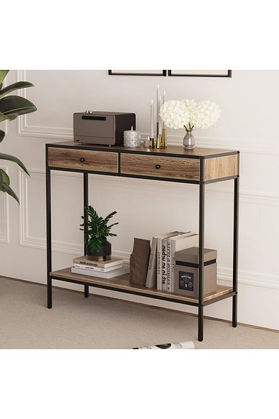 AGD Side Entry Table with Two Drawers and Bottom Shelf in Contemporary Design 100X33X90cm