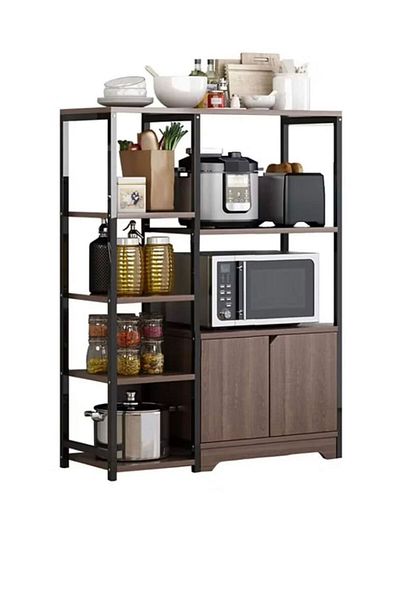 Generic Kitchen Rack with Storage Cabinet 4-Tier Microwave Oven Stand Spice Holder, Black