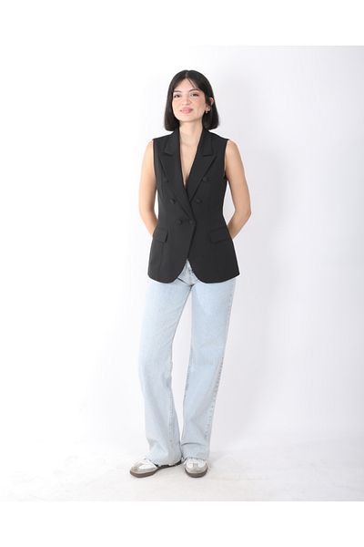 DEQ FASHION Women's Black Button Detailed Blazer Vest
