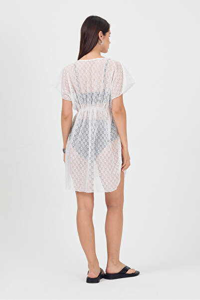 Bysenby Rochie de plajă albă optică greacă Bysen Pareo cu talie elastică