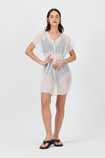 Bysenby Rochie de plajă albă optică greacă Bysen Pareo cu talie elastică