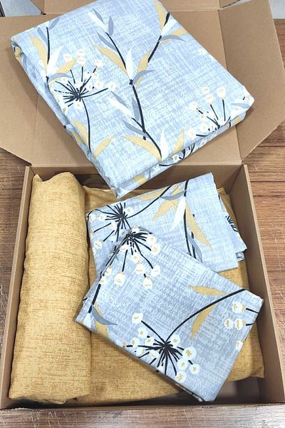 CANDAN ÇEYİZ Double Sheets Elastic Cotton Floral Mustard Duvet Cover Set with 4 Pillowcases (Gift)