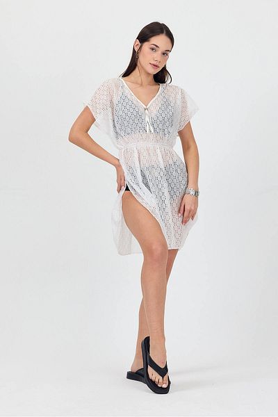 Bysenby Bysen Greek Optical White Beach Dress Pareo with Elastic Waist
