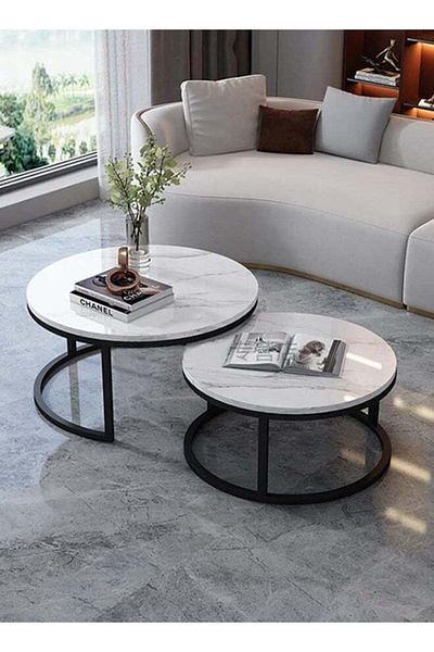 Luxury Home Modern Coffee Table Set for Living Room, Two Nested Round Tables - EI-202