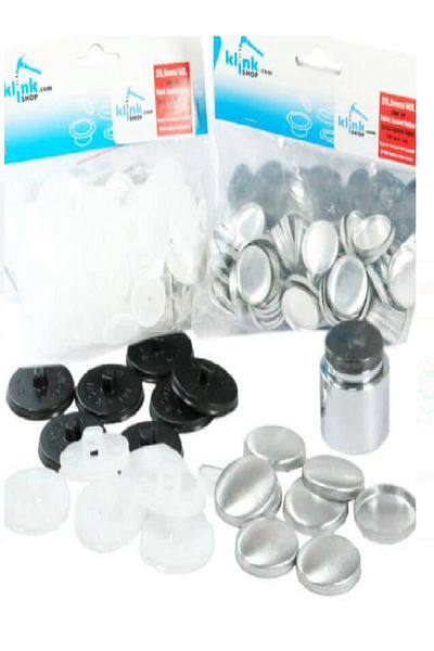 Klinkshop 44 Size Fabric Coated Capsule Button Hammer Making Kit - 100 Pieces 28mm Capsules and Button Pressing Apparatus