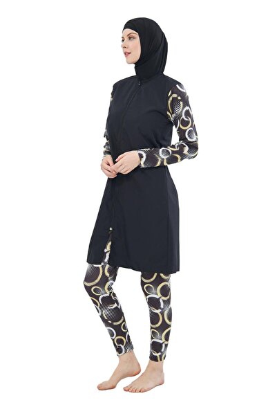 Fantasy Parachute Fabric Hijab Swimsuit - Full Covered and Half Patterned, Model 3427