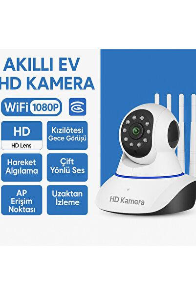 BLUE İNTER Cmr 5 Kablosuz Wifi Ip Kamera 1080p Full Hd 3 Mp Hareketli Kamera Gece Görüşlü Beyaz