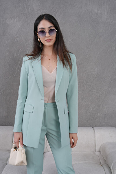 nodilife Düğmeli Atlas Takım Elbise Mint Yeşili