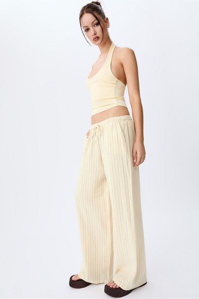 Stradivarius Flowing striped linen blend trousers