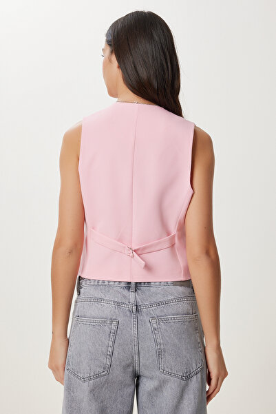 Lovelyİstanbul Body Fitted Crop Woven Vest Pink Lto0003