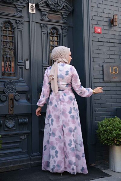 Neva Style Floral Patterned Powder Hijab Dress 279916 Pd