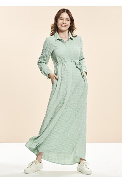 Genel Markalar Gofreli Uzun Hamile Gömlek Elbise