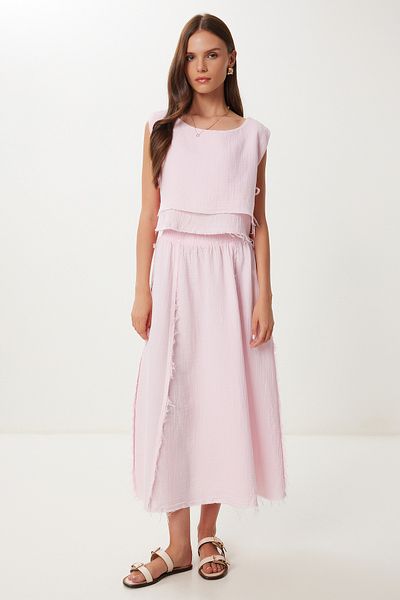 Lovelyİstanbul Muslin Blouse Skirt Set Pink Lgp0013