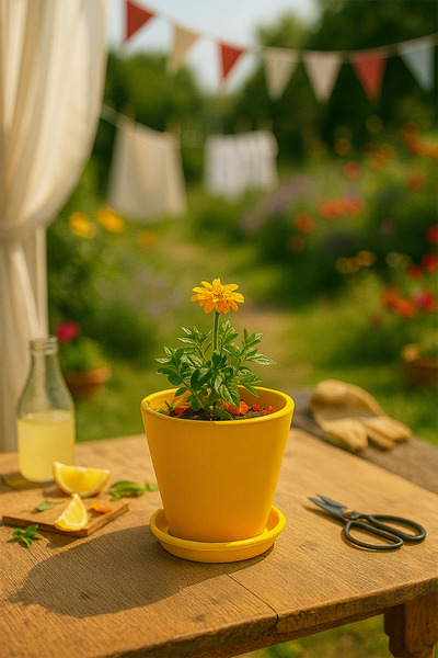 Evdek Tabaklı Sarı Konik Çömlek Saksı 14x15 Cm