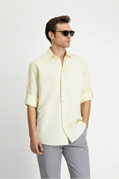 Kiğılı Uzun Kol Regular Fit Çizgili Pamuklu Kolay Ütülenebilir Gömlek