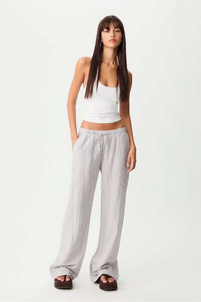 Stradivarius Flowing striped linen blend trousers