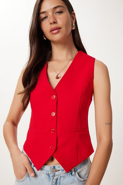 Lovelyİstanbul Red Crop Woven Vest - Καθιστό στο σώμα, LTO0003