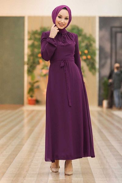 Neva Style Μωβ Φόρεμα Hijab - Με Ζώνη, Μοντέλο No: 27922