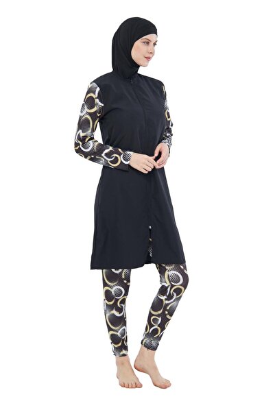 Fantasy Parachute Fabric Hijab Swimsuit - Full Covered and Half Patterned, Model 3427