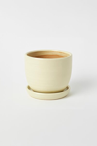 Evdek Tabaklı Krem Çömlek Saksı 19x19 Cm