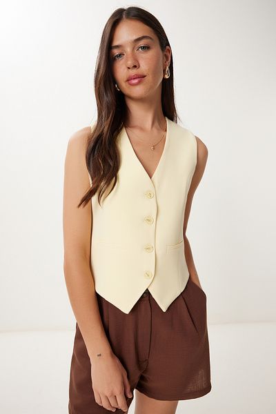 Lovelyİstanbul Body Fitted Crop Woven Vest Yellow Lto0003