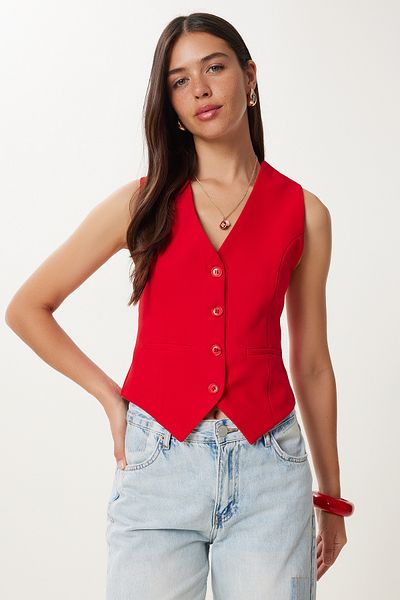 Lovelyİstanbul Red Crop Woven Vest - Καθιστό στο σώμα, LTO0003