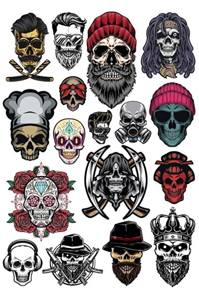 Reysa Tasarım Kuru Kafa İsklet Sticker Set-11 21 Parça Telefon, Tablet, Defte...